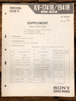 Sony KV-1741R KV-1941R Television / TV Supplement 2 Service Manual *Original*