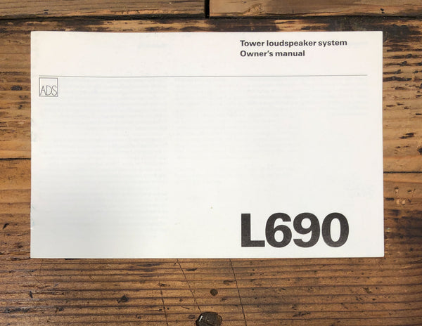 ADS L690 L-690 Speaker Owners / User Manual *Original*