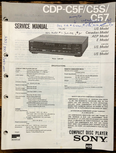 Sony CDP-C5F -C5S -C57 CD Player  Service Manual *Original*