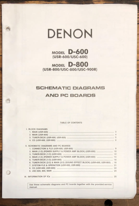 Denon D-600 D-800 Component Stereo Schematics and PC Boards Manual  *Original*