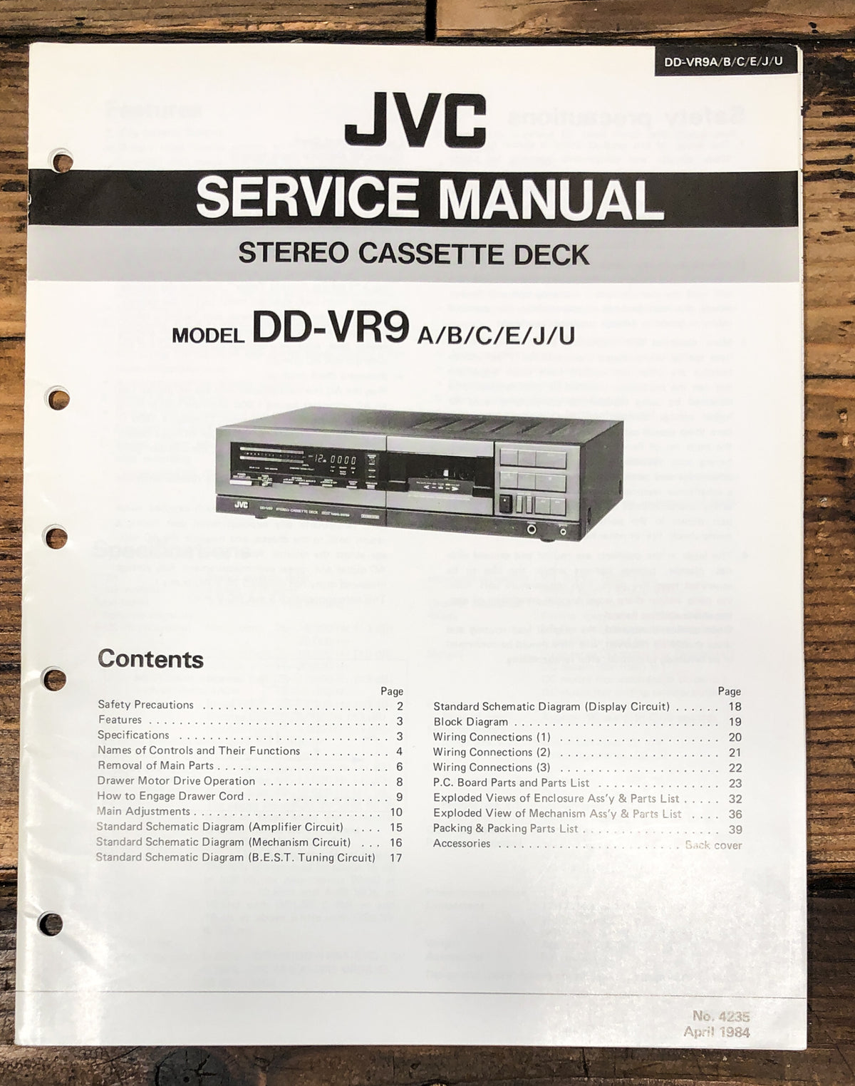JVC DD-VR9 Cassette  Service Manual *Original*
