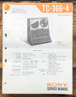 Sony TC-366-4 TC-366 4 Reel to Reel  Service Manual *Original*