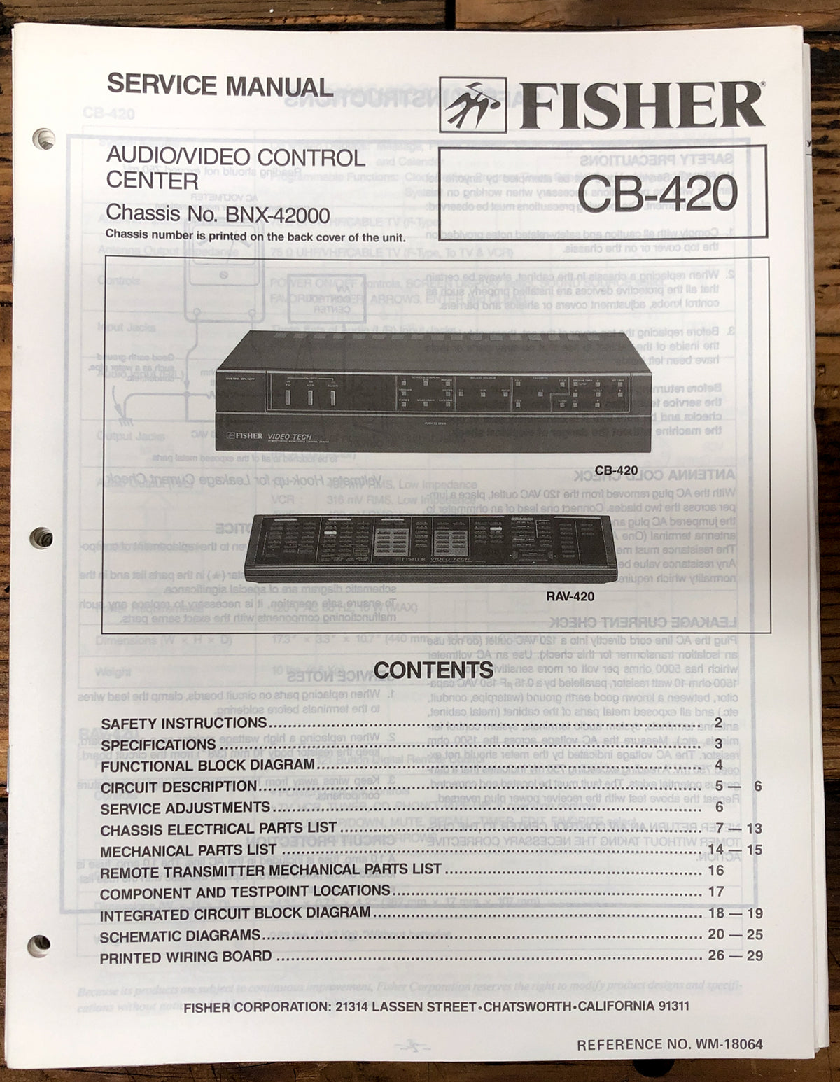 Fisher CB-420 AV Control Center  Service Manual *Original*