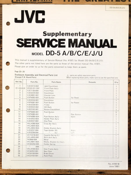 JVC DD-5 Cassette Supp. Service Manual *Original*