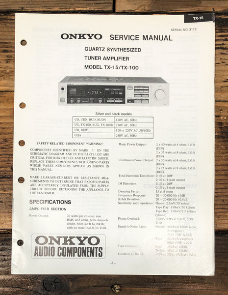 Onkyo TX-15 TX-100 Receiver Service Manual *Original*