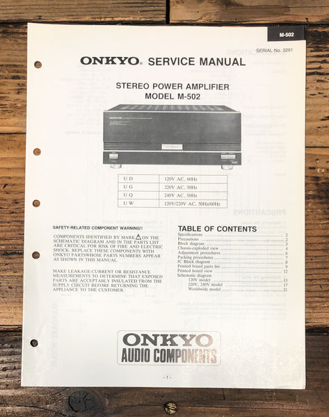 Onkyo M-502 Amplifier Service Manual *Original*