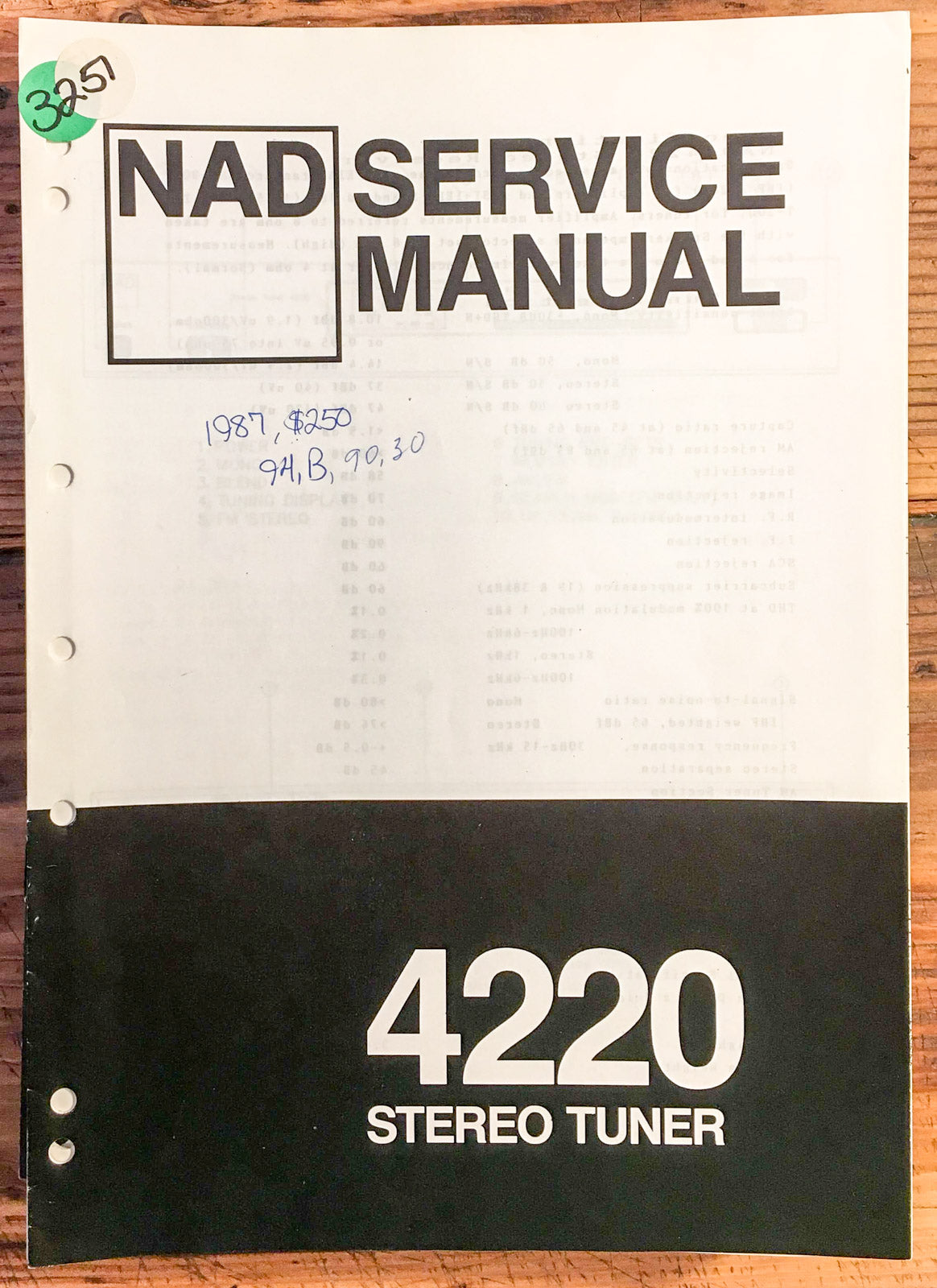 NAD Model 4220 Tuner  Service Manual *Original*