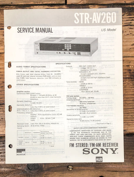 Sony STR-AV260 Receiver Service Manual *Original*