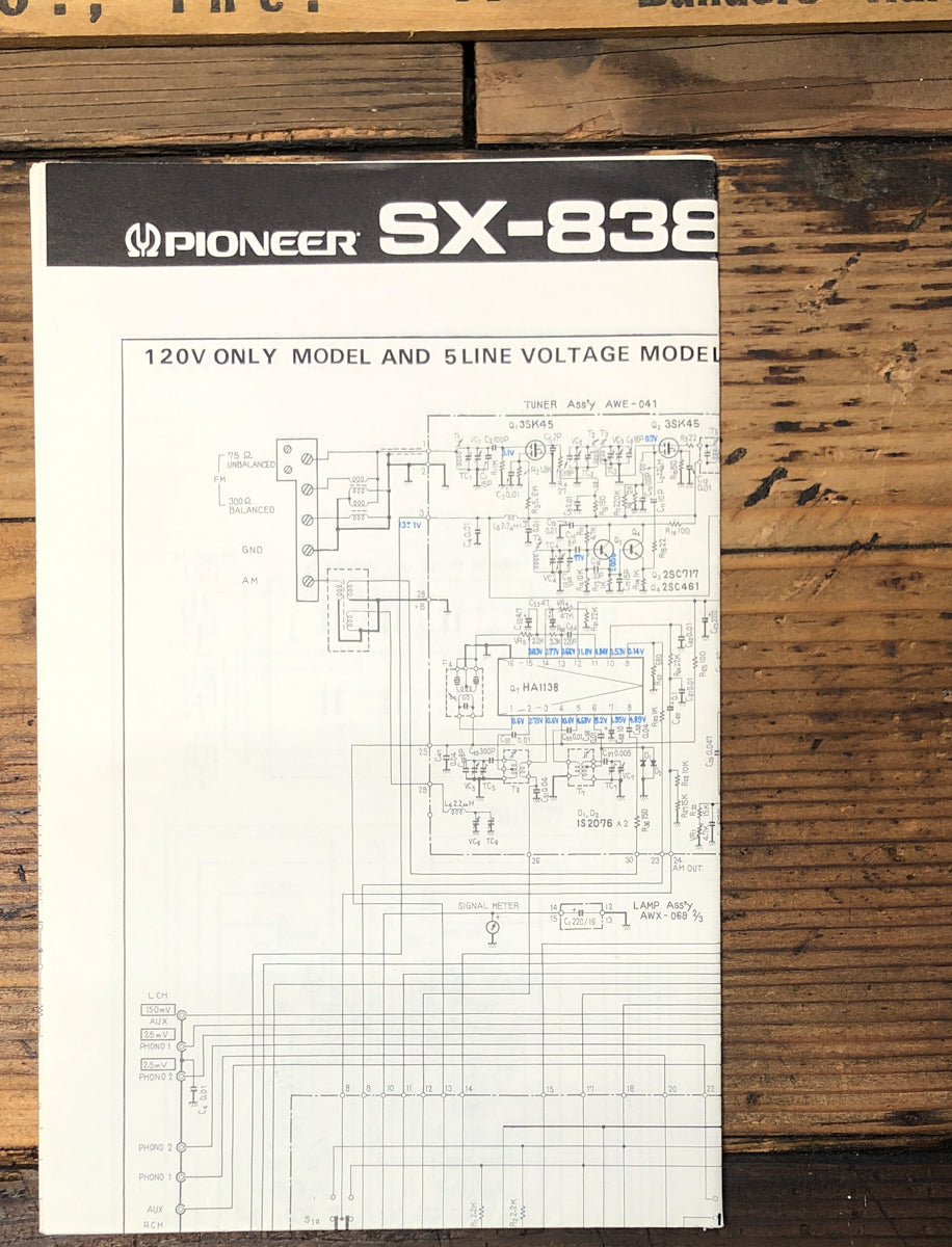 Pioneer SX-838 Receiver  Fold Out Schematic *Original*