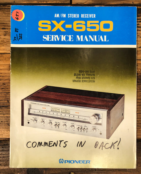 Pioneer SX-650 Receiver Service Manual *Original*