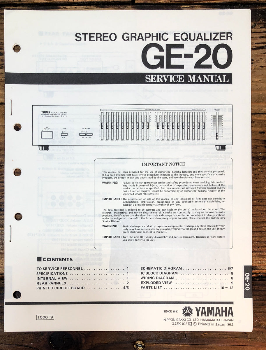 Yamaha GE-20 Equalizer Service Manual *Original*