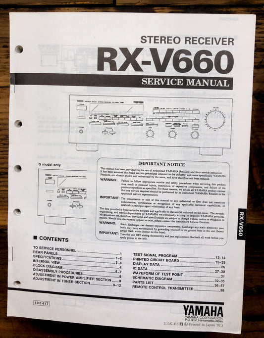 Yamaha RX-V660 Receiver Service Manual *Original*
