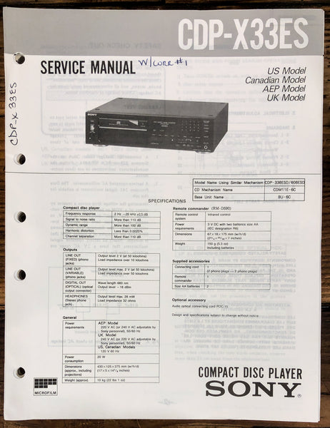 Sony CDP-X33ES CD Player  Service Manual *Original*