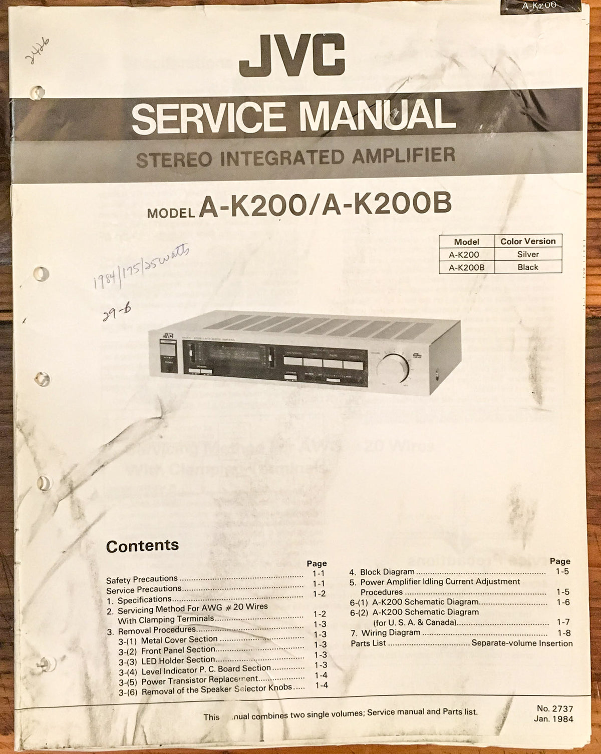 JVC A-K200 A-K200B Amplifier  Service Manual *Original*
