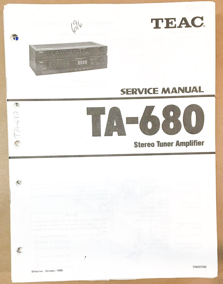 Teac TA-680 Amplifier  Service Manual *Original*