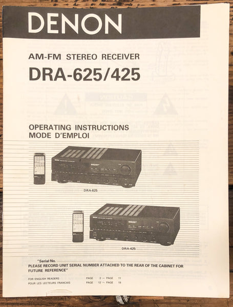 Denon DRA-425 DRA-625 Receiver  Service Manual *Original*