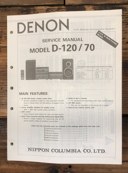 Denon D-70 D-120 Stereo  Service Manual *Original*