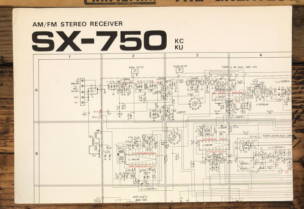 Pioneer SX-750 Receiver KC KU Fold Out Schematic *Original*