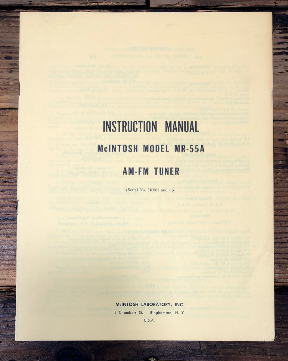 McIntosh MR-55A Tuner Owners / User Manual *Original*