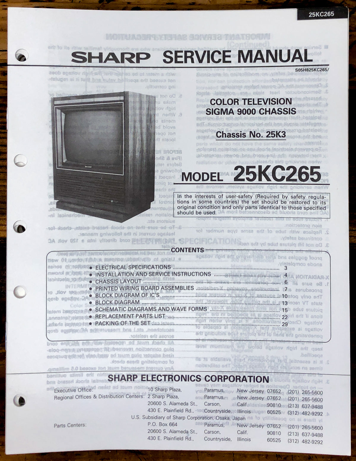 Sharp 25KC265 TV / Television Service Manual *Original*