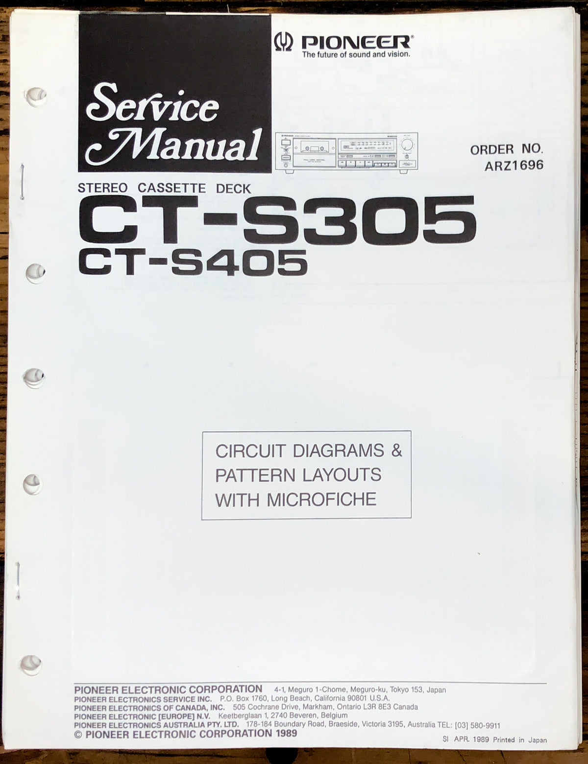Pioneer CT-S305 CT-S405 Cassette Service Manual *Original*