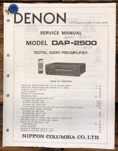 Denon DAP-2500 Digital Audio Preamplifier  Service Manual *Original*