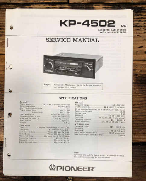 Pioneer KP-4502 Car Cassette Service Manual *Original*