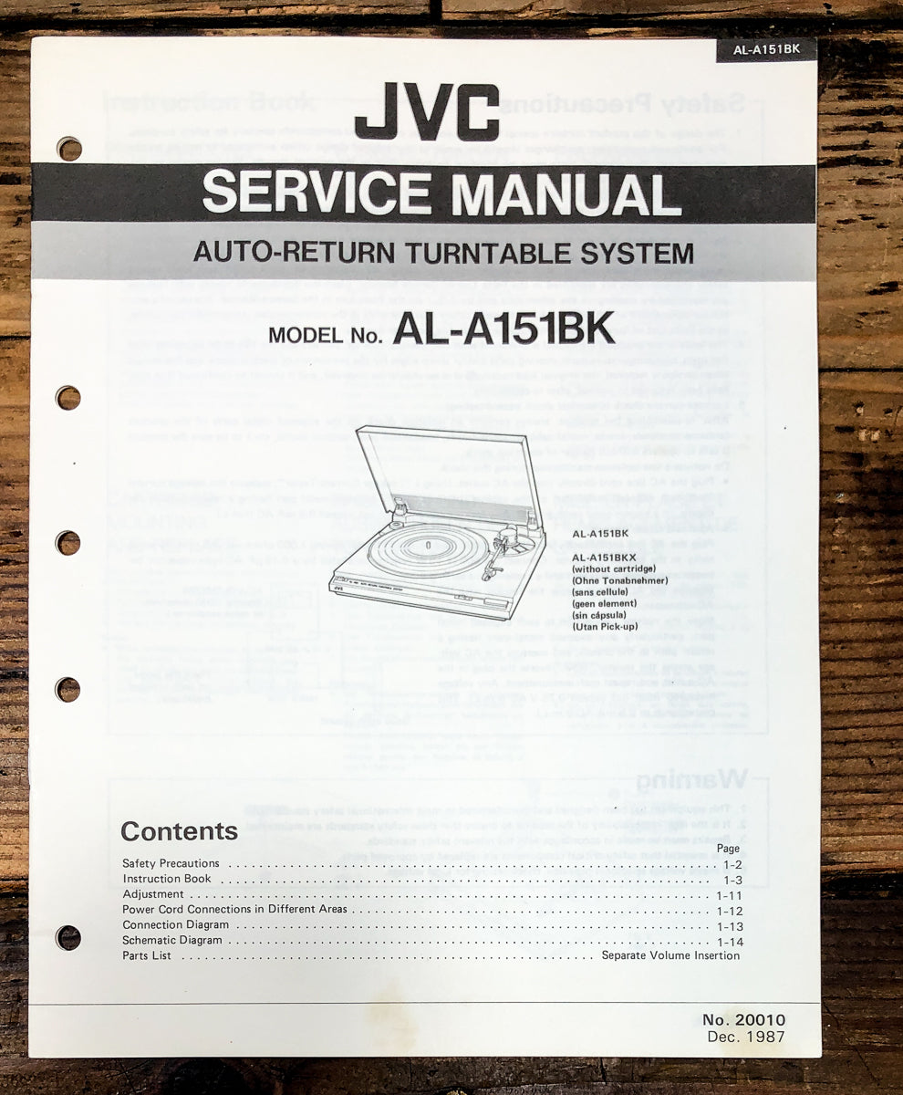 JVC AL-A151 Record Player / Turntable Service Manual *Original*