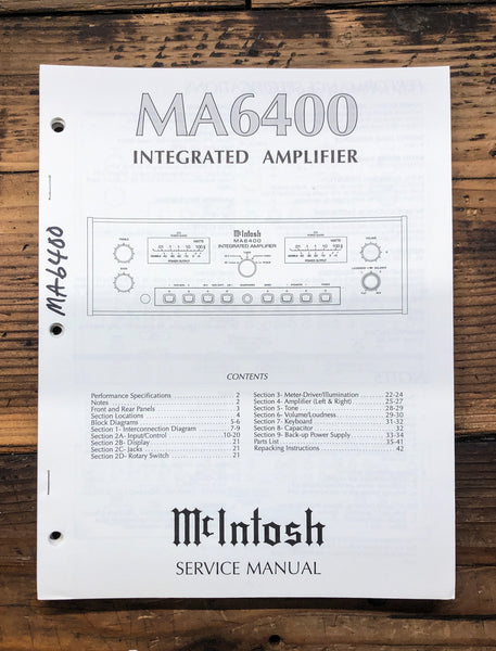 McIntosh MA6400 MA6400 Amplifier  Service Manual *Original*