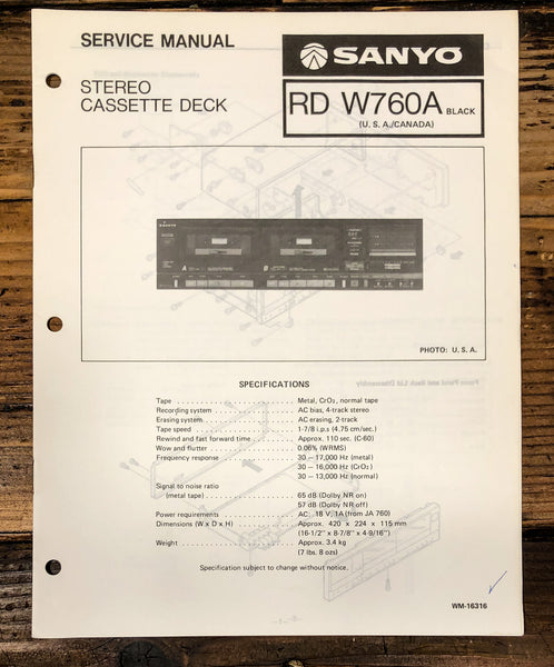 Sanyo RD W760A RD-W760A Cassette Service Manual *Original*