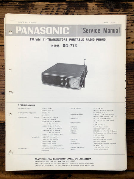 Panasonic SG-773 Record Player / Turntable  Service Manual *Original* #2