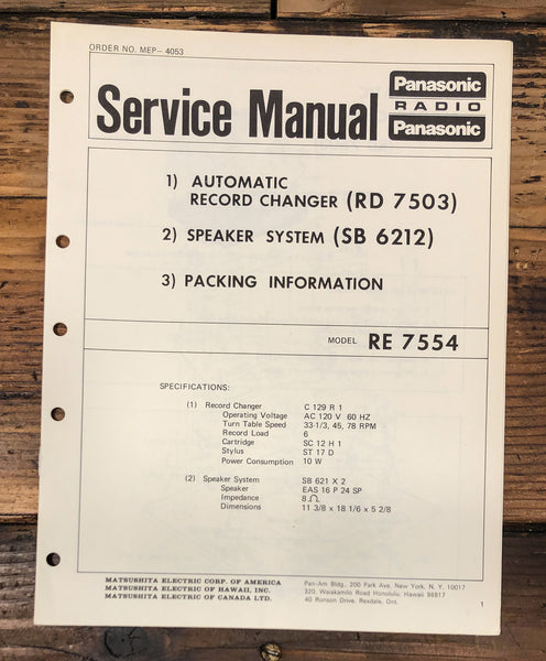 Panasonic RE 7554 Record Changer Service Manual *Original*