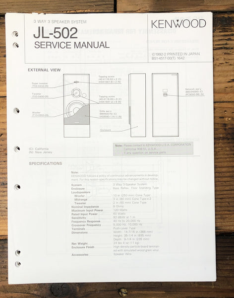 Kenwood JL-5020 Speaker  Service Manual *Original*