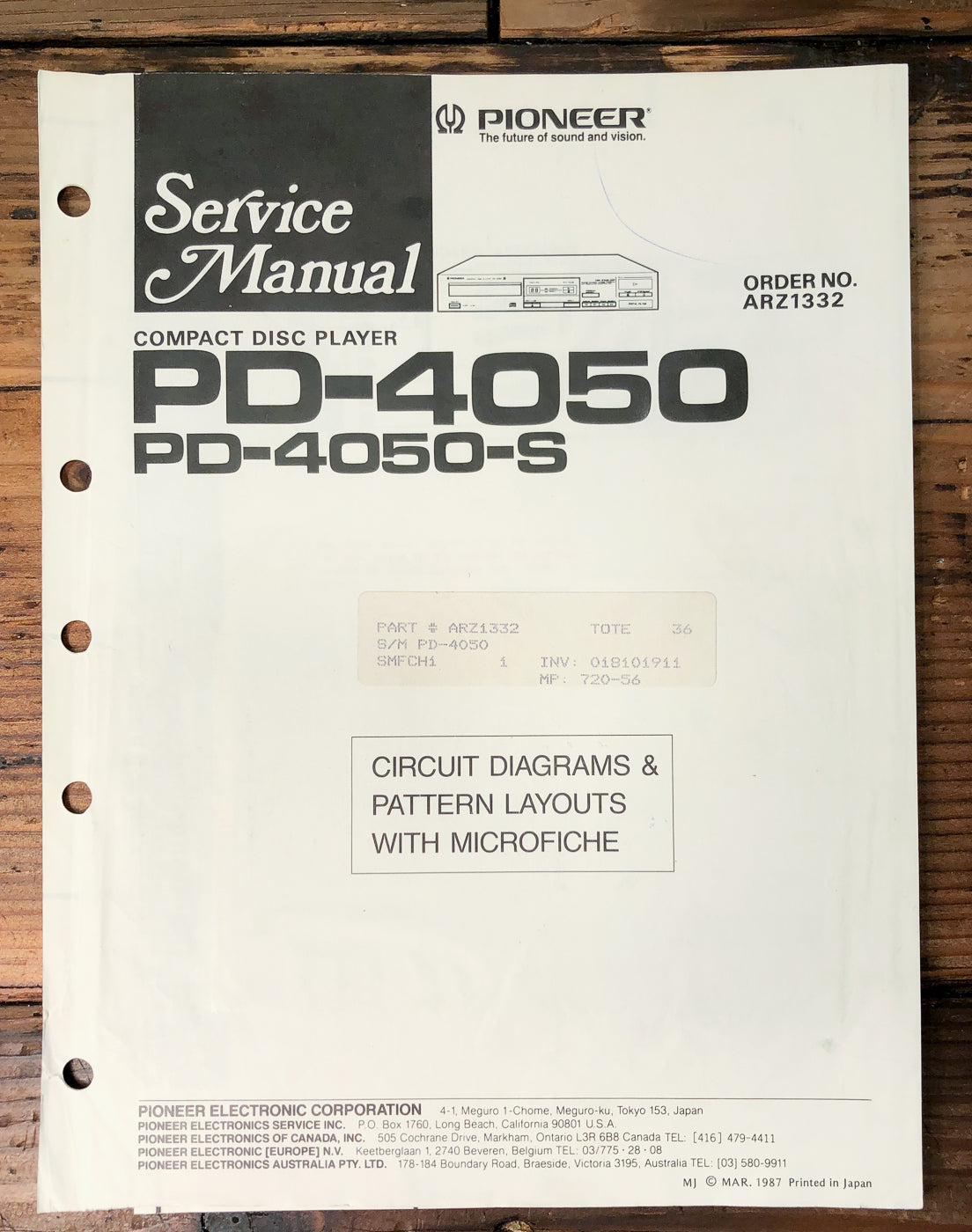 Pioneer PD-4050 PD-4050-S CD Player Service Manual *Original*