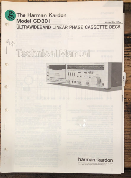 Harman Kardon CD301 CD-301 CD Player  Service Manual *Original*