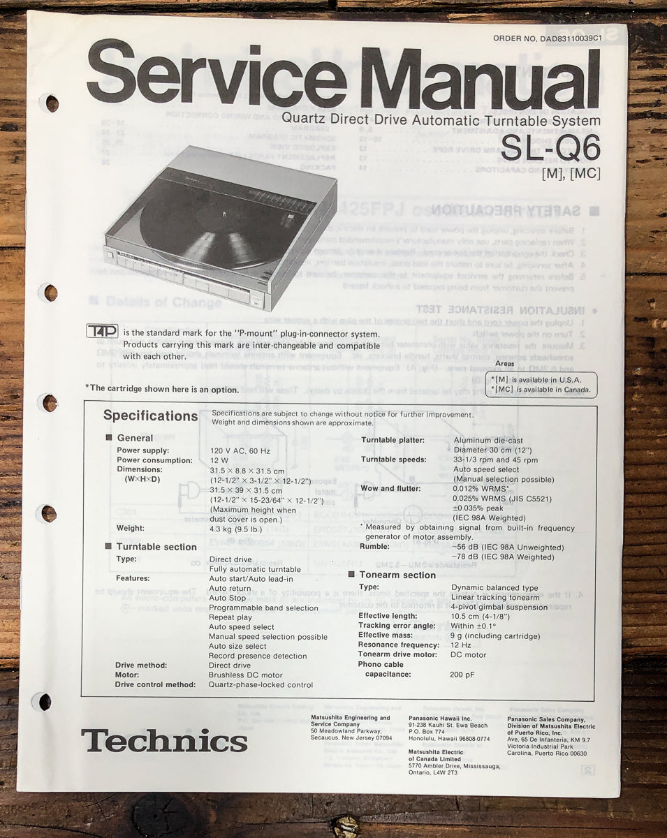 Technics SL-Q6 Record Player / Turntable Service Manual *Original*
