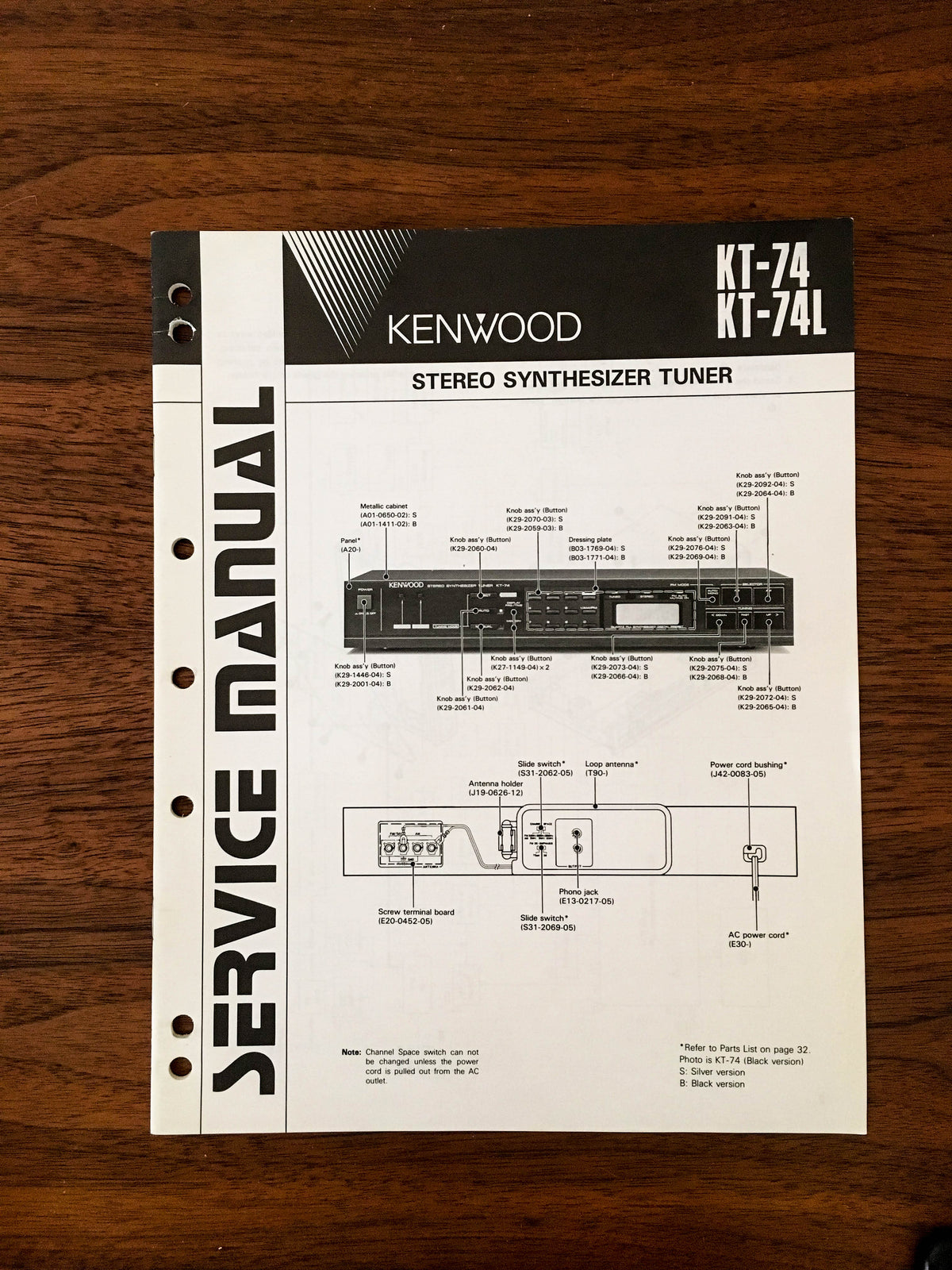 Kenwood KT-74 KT-74L TUNER Service Manual *Original*