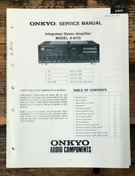 Onkyo A-8170 Amplifier  Service Manual *Original*