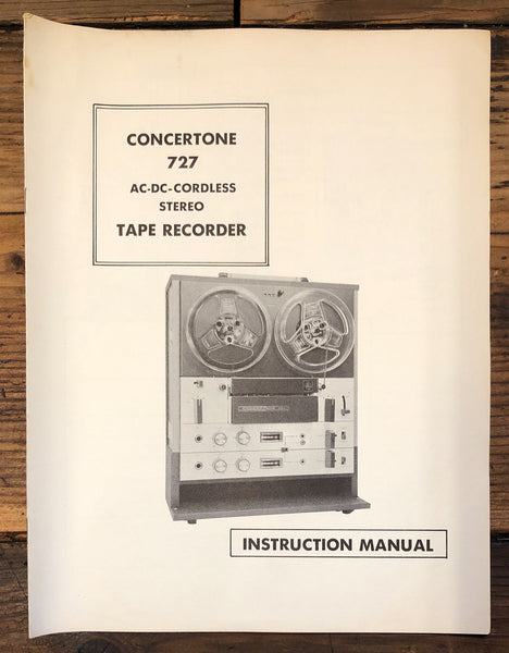 Concertone Model 727 Reel to Reel  Owner / User Manual *Original*