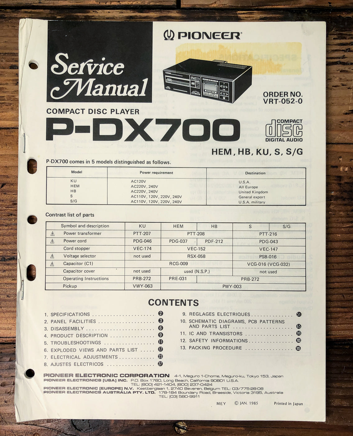 Pioneer P-DX700 CD Player Service Manual *Original*