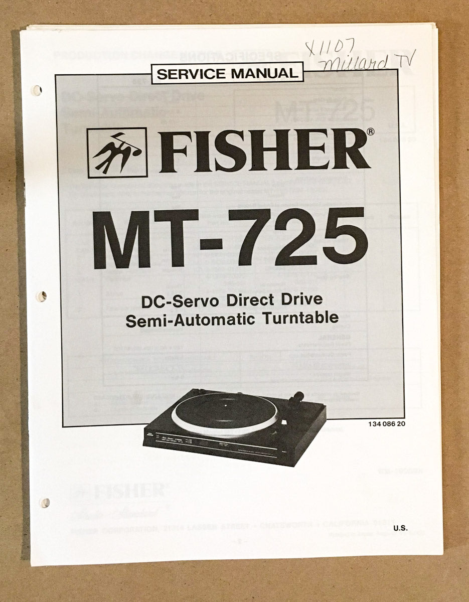 Fisher MT-725 Record Player / Turntable Service Manual *Original*
