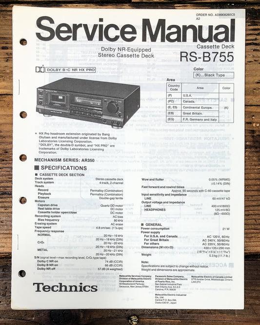 Technics RS-B755 Cassette Service Manual *Original*