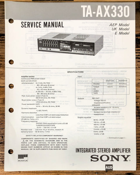 Sony TA-AX330 Amplifier  Service Manual *Original*