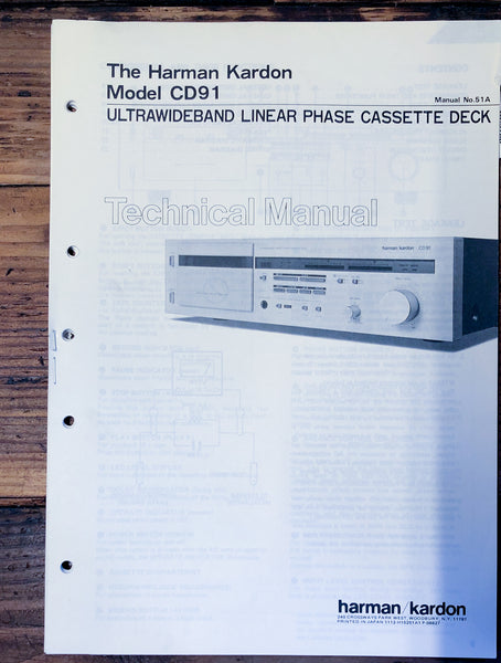 Harman Kardon CD-91 CD Player  Service Manual *Original*