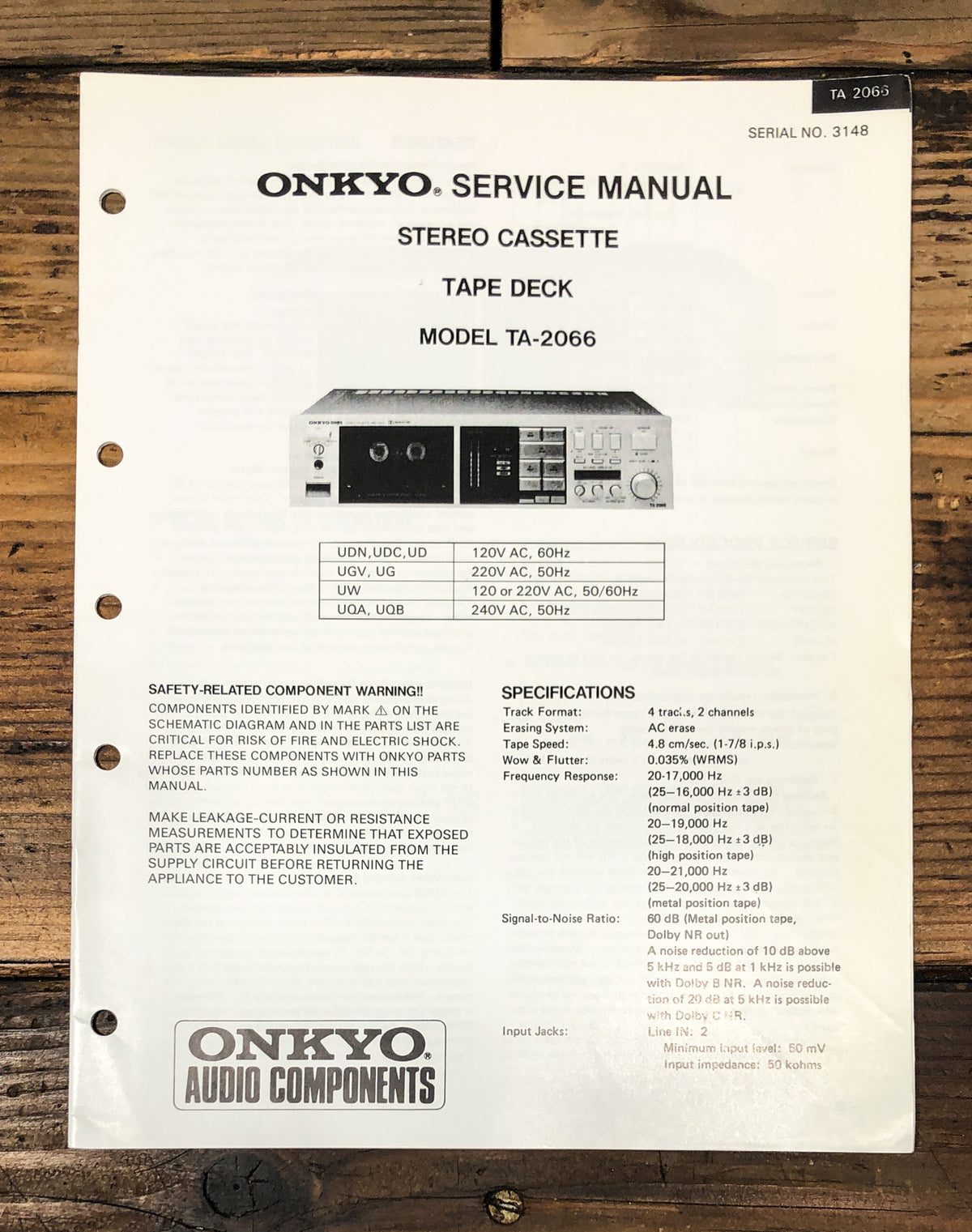 Onkyo TA-2066 Cassette Service Manual *Original*