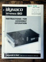 Dynaco Stereo 80 ST-80 Amplifier Assembly & Operation Manual *Orig* #1