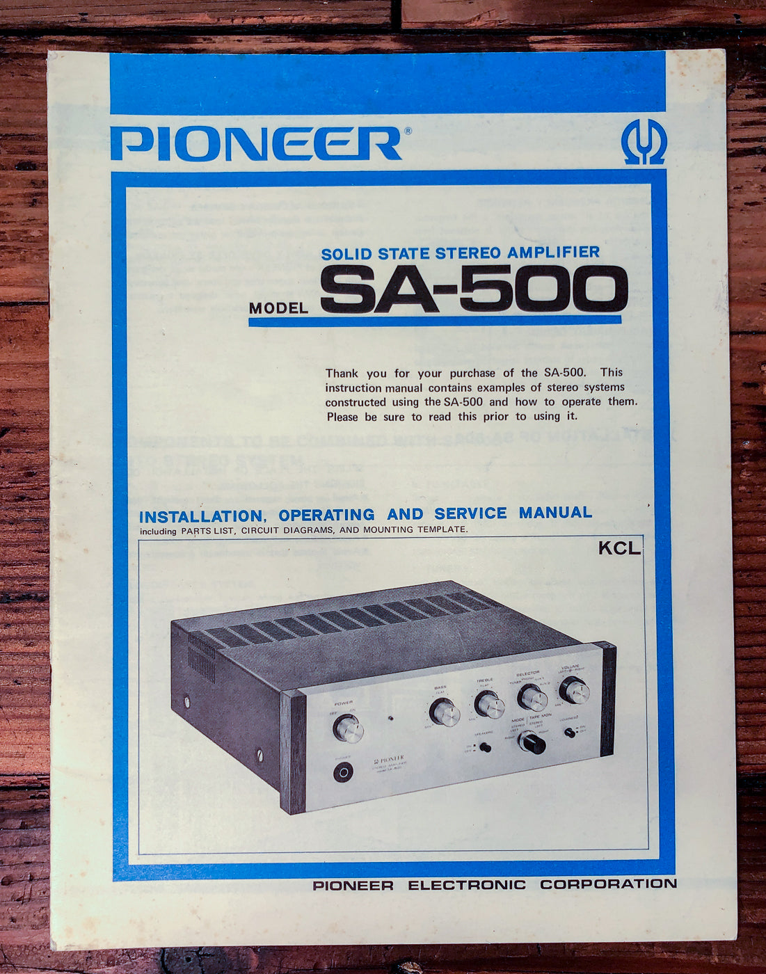Pioneer SA-500 Amplifier Owner & Service Manual *Original*