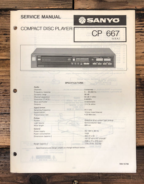 Sanyo CP-667 CP-667 CD Player Service Manual *Original*