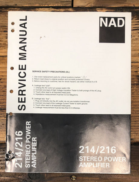 NAD Model 214 216 Amplifier Service Manual *Original*