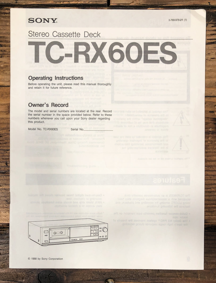 Sony TC-RX60ES Cassette Owners / User Manual *Original*